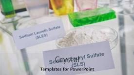  Presentation with laboratory chemical - Amazing slide deck having noxious-additives-in-cosmetics-laboratory backdrop and a light gray colored foreground