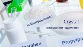  Presentation with laboratory chemical - PPT layouts featuring noxious additives in cosmetics laboratory background and a sky blue colored foreground