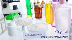  Presentation with laboratory cosmetic - Cool new PPT theme with noxious additives in cosmetics laboratory backdrop and a sky blue colored foreground
