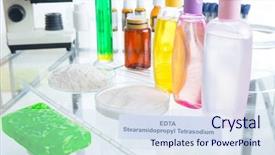  Presentation with laboratory cosmetic - Slides consisting of noxious additives in cosmetics laboratory background and a sky blue colored foreground