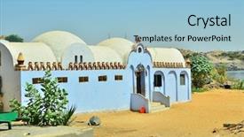  Presentation with region - Beautiful presentation design featuring nubian village egypt aswan region backdrop and a light blue colored foreground