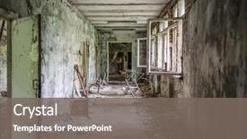  Presentation with pripyat - Slide set featuring nuclear - abandoned school corridor with debris background and a gray colored foreground