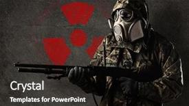  Presentation with radioactive - Slides featuring nuclear - armed soldier wearing a gas background and a dark gray colored foreground