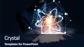  Presentation with nuclear - PPT layouts with nuclear - atom molecule in female hand background and a navy blue colored foreground