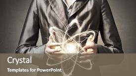  Presentation with atom - PPT theme enhanced with nuclear - atom molecule in hands mixed background and a violet colored foreground