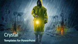  Presentation with catastrophe - Presentation having nuclear - destroyed place after a catastrophe background and a ocean colored foreground