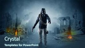  Presentation with catastrophe - PPT theme with nuclear - destroyed place after a catastrophe background and a ocean colored foreground