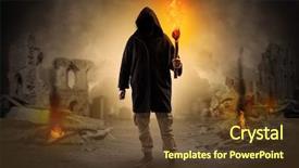  Presentation with catastrophe - Theme enhanced with nuclear - destroyed place after a catastrophe background and a tawny brown colored foreground