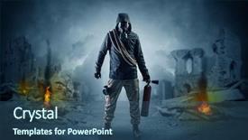  Presentation with catastrophe - Audience pleasing theme consisting of nuclear - destroyed place after a catastrophe backdrop and a ocean colored foreground