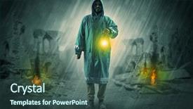  Presentation with catastrophe - Audience pleasing presentation design consisting of nuclear - destroyed place after a catastrophe backdrop and a ocean colored foreground