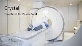  Presentation with mri - Presentation theme consisting of nuclear - female patient undergoing mri scan background and a light gray colored foreground