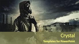  Presentation with nuclear disaster - Presentation design enhanced with nuclear - man in gas mask background and a tawny brown colored foreground