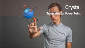  Presentation with atom - Theme featuring nuclear - man scientist with atom model background and a tawny brown colored foreground