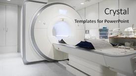  Presentation with mri - Slide set having nuclear - mri machine in hospital room background and a light gray colored foreground