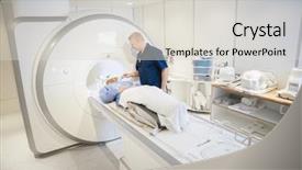  Presentation with radiologist - Cool new theme with nuclear - radiologist putting coil on female backdrop and a light gray colored foreground