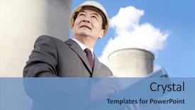  Presentation with power plant - Colorful PPT theme enhanced with nuclear - smoke stacks at power plant backdrop and a teal colored foreground