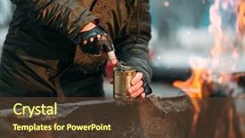  Presentation with cooking fire - Slides enhanced with nuclear - stalker male person cooking canned background and a tawny brown colored foreground