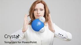  Presentation with scientist - Audience pleasing slide deck consisting of nuclear - young woman scientist with model backdrop and a light gray colored foreground