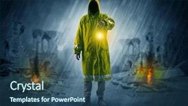  Presentation with catastrophe - Cool new presentation design with nuclear accidents - destroyed place after a catastrophe backdrop and a ocean colored foreground