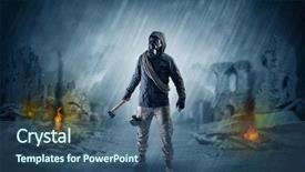  Presentation with catastrophe - Colorful presentation enhanced with nuclear accidents - destroyed place after a catastrophe backdrop and a ocean colored foreground