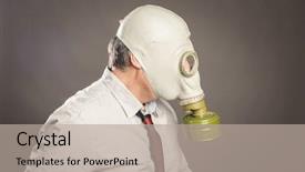  Presentation with nuclear weapons and gas mask - Cool new slide set with nuclear biohazard - businessman hand wearing a gas backdrop and a  colored foreground