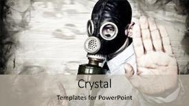  Presentation with posture - Presentation theme with nuclear biohazard - businessman with gas mask background and a  colored foreground