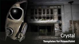  Presentation with gas - Theme with nuclear biohazard - man in gas mask apocalypse background and a dark gray colored foreground