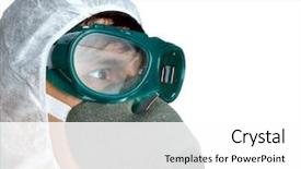  Presentation with biohazard - Colorful presentation theme enhanced with nuclear biohazard - man in protective overalls backdrop and a white colored foreground