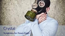  Presentation with nuclear weapons and gas mask - Beautiful slides featuring nuclear biohazard - man with gas mask hold backdrop and a sky blue colored foreground