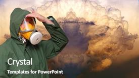 Presentation with chemical - Audience pleasing PPT theme consisting of nuclear biohazard - worker in gas mask backdrop and a dark gray colored foreground