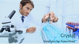  Presentation with tubes - Presentation design having nuclear biological - chemist looking at test-tubes background and a light blue colored foreground