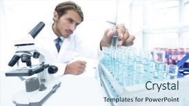  Presentation with nuclear - Presentation consisting of nuclear biological - chemist looking at test-tubes background and a sky blue colored foreground