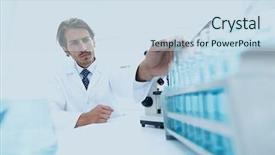  Presentation with nuclear - Cool new presentation theme with nuclear biological - chemist looking at test-tubes backdrop and a sky blue colored foreground