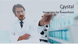  Presentation with test tubes - Audience pleasing PPT theme consisting of nuclear biological - chemist looking at test-tubes backdrop and a lemonade colored foreground