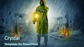  Presentation with catastrophe - Cool new slide deck with nuclear disaster - destroyed place after a catastrophe backdrop and a ocean colored foreground