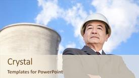  Presentation with power plant - Audience pleasing slide deck consisting of nuclear engineering - businessman at power plant backdrop and a cream colored foreground