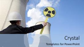  Presentation with towers - Colorful presentation design enhanced with nuclear engineering - engineer in front of cooling backdrop and a  colored foreground