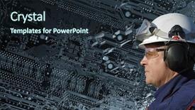  Presentation with computer - Audience pleasing presentation design consisting of nuclear engineering - engineer in front of large backdrop and a wine colored foreground