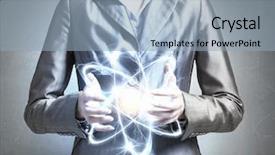  Presentation with atom - Slide set consisting of nuclear medicine physics - atom molecule in hands background and a  colored foreground