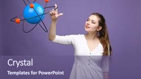  Presentation with atom - Colorful PPT theme enhanced with nuclear medicine physics - woman scientist with atom model backdrop and a violet colored foreground