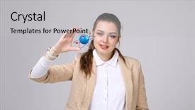  Presentation with atom - Beautiful theme featuring nuclear medicine physics - woman scientist with atom model backdrop and a  colored foreground