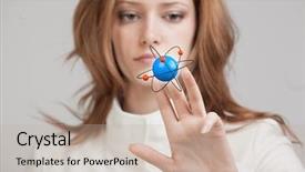  Presentation with atom - PPT layouts enhanced with nuclear medicine physics - woman scientist with atom model background and a mint green colored foreground