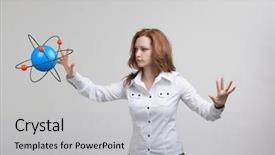  Presentation with atom - PPT theme featuring nuclear medicine physics - woman scientist with atom model background and a  colored foreground