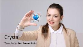  Presentation with atom - Colorful PPT theme enhanced with nuclear medicine physics - woman scientist with atom model backdrop and a coral colored foreground