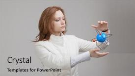  Presentation with atom - Cool new theme with nuclear medicine physics - woman scientist with atom model backdrop and a  colored foreground