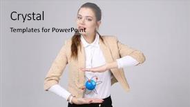  Presentation with atom - Beautiful PPT theme featuring nuclear medicine physics - woman scientist with atom model backdrop and a  colored foreground