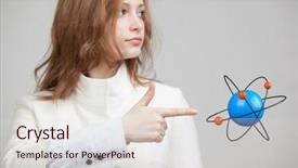  Presentation with atom - Cool new slides with nuclear medicine physics - woman scientist with atom model backdrop and a lemonade colored foreground