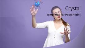  Presentation with atom - Theme featuring nuclear medicine physics - woman scientist with atom model background and a light blue colored foreground