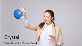  Presentation with water - Audience pleasing PPT layouts consisting of nuclear medicine physics - young woman scientist with model backdrop and a light gray colored foreground