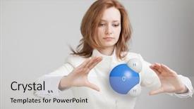  Presentation with water woman swimming underwater - Audience pleasing slides consisting of nuclear medicine physics - young woman scientist with model backdrop and a light gray colored foreground